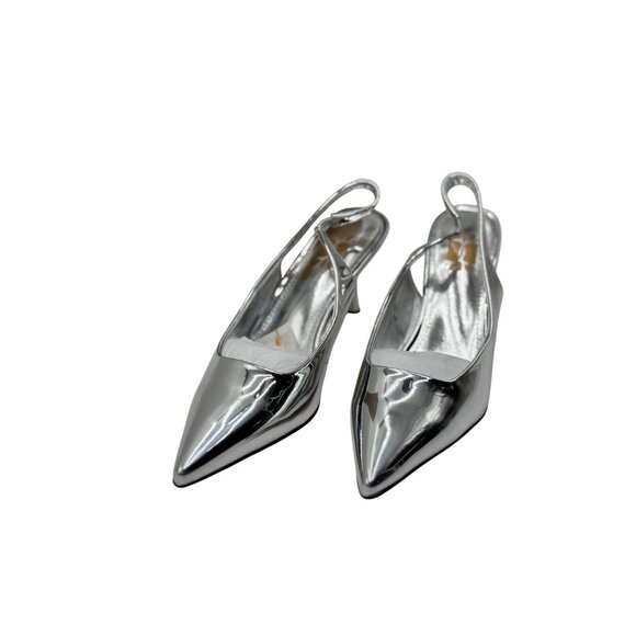 NEW Heelchic Womens Size 6 Silver Pointed Toe Slingback Heels Kitten Heel - Picture 6 of 16
